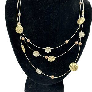 Floating Wire Necklace Medallion Hammered Metal Discs 19" Boho Fashion Jewelry